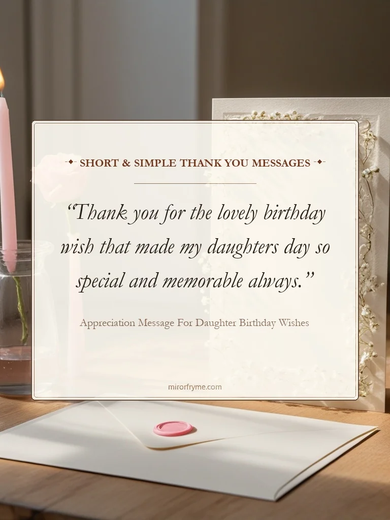 Short & Simple Thank You Messages - Appreciation Message for Daughter Birthday Wishes